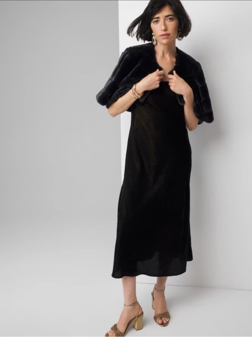 NWT White House Black Market Black Velvet Midi Slip Dress